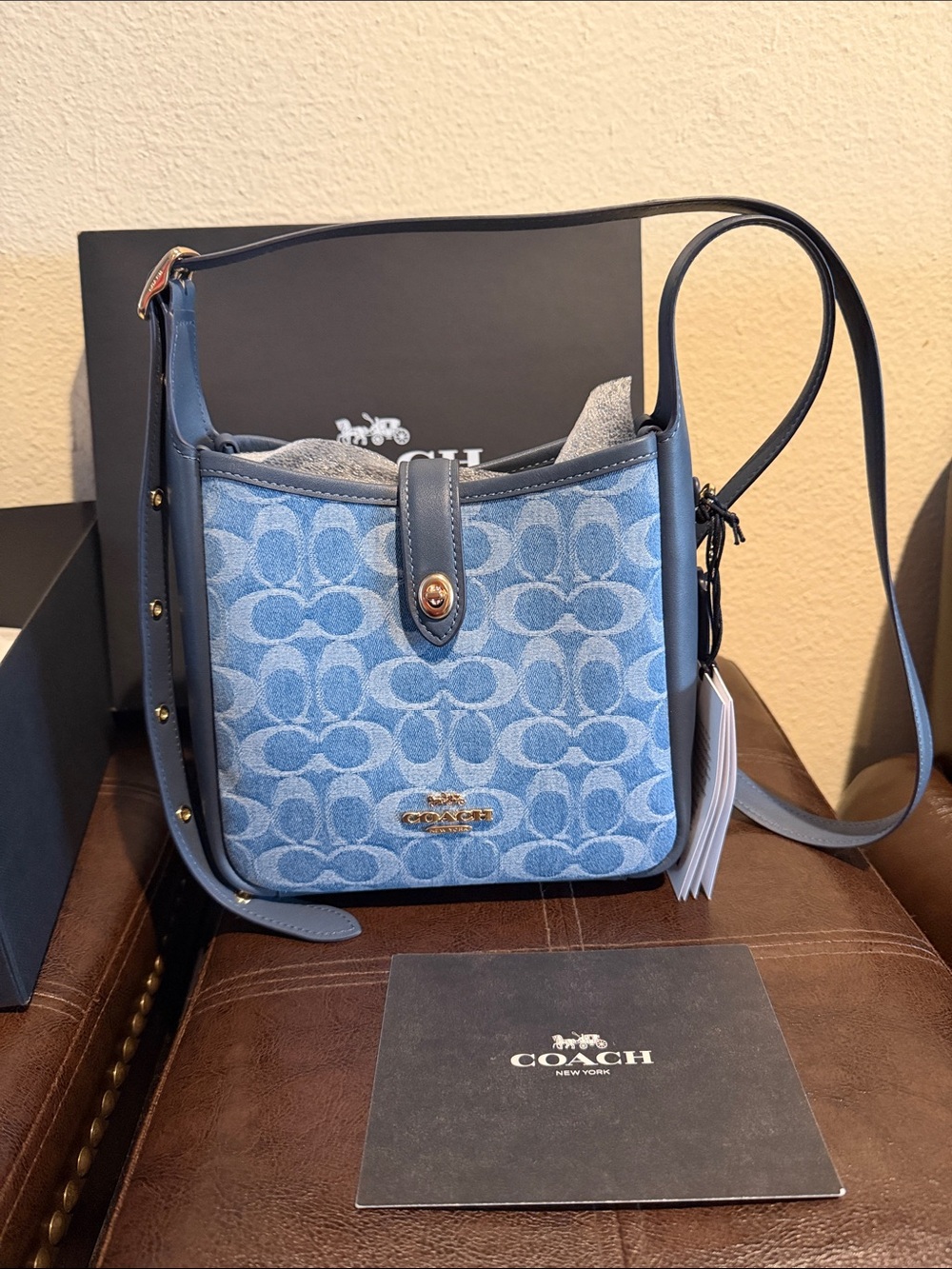 COACH hadly convertible crossbody bag Denim Blue Signature with Gold-Tone Logo